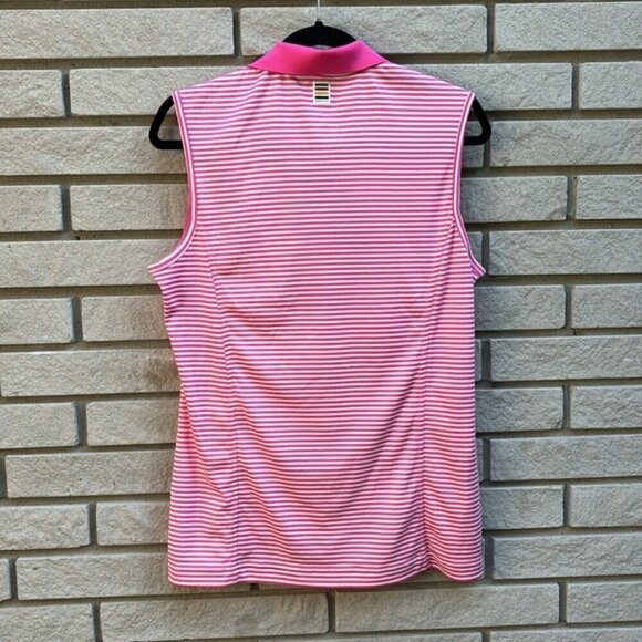 Hudson’s Bay Golf Canada Pink and White Striped Sleeveless Golf Polo Sz L - Picture 6 of 6